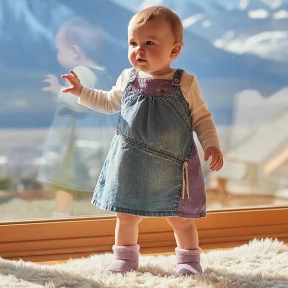 Mexx Colourblock Denim Lightweight Dress 6-9 Months - Picture 1 of 10